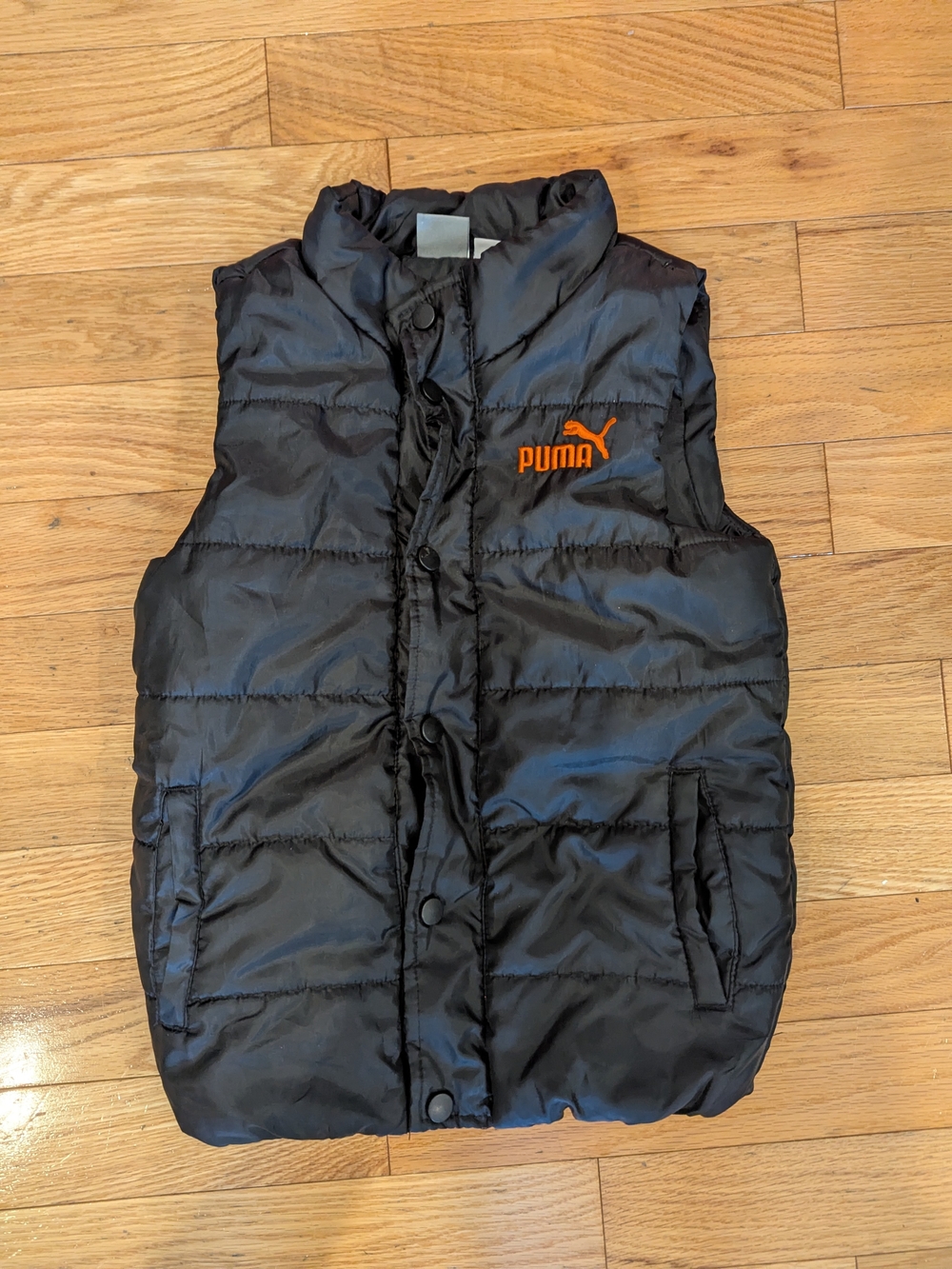Puma Black Puffer Vest with Orange Logo - Kids